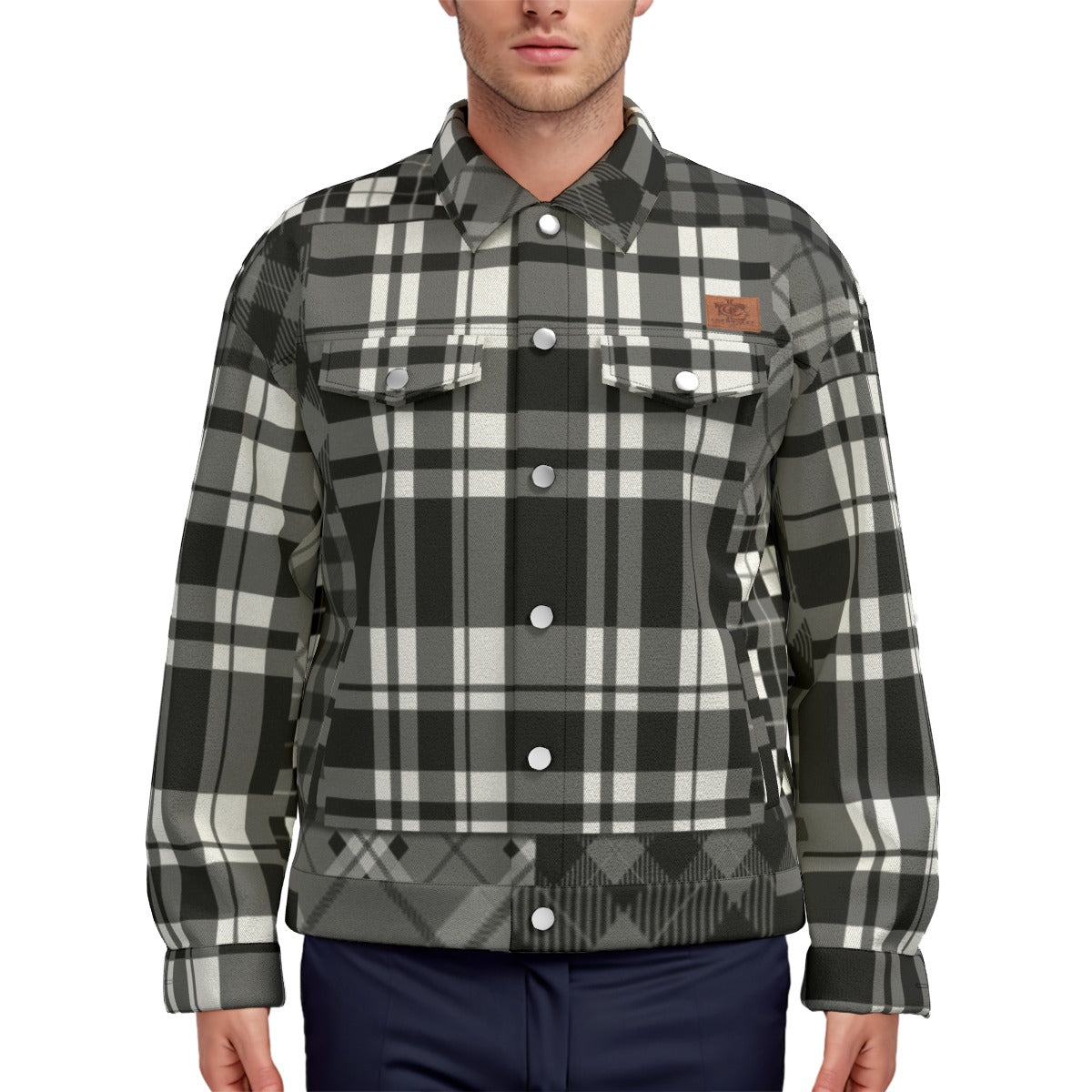 FLEXIN PLAID GREY Unisex Lapel Jacket Cotton