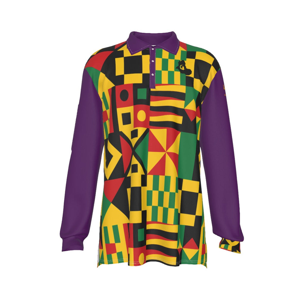 KENTE BUTAN PRPLE Men's Long Sleeve Polo Shirt