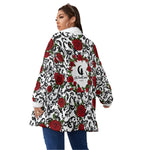 RED ROSES Borg Fleece Stand-up Collar Coat With Zipper Closure