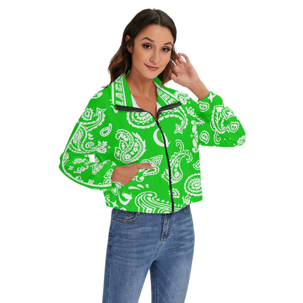 BANDANA PAISLEY GREEN Women's Zip Jacket