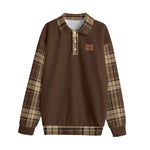 PLAID STYLE BROWN Unisex Lapel Collar Sweater