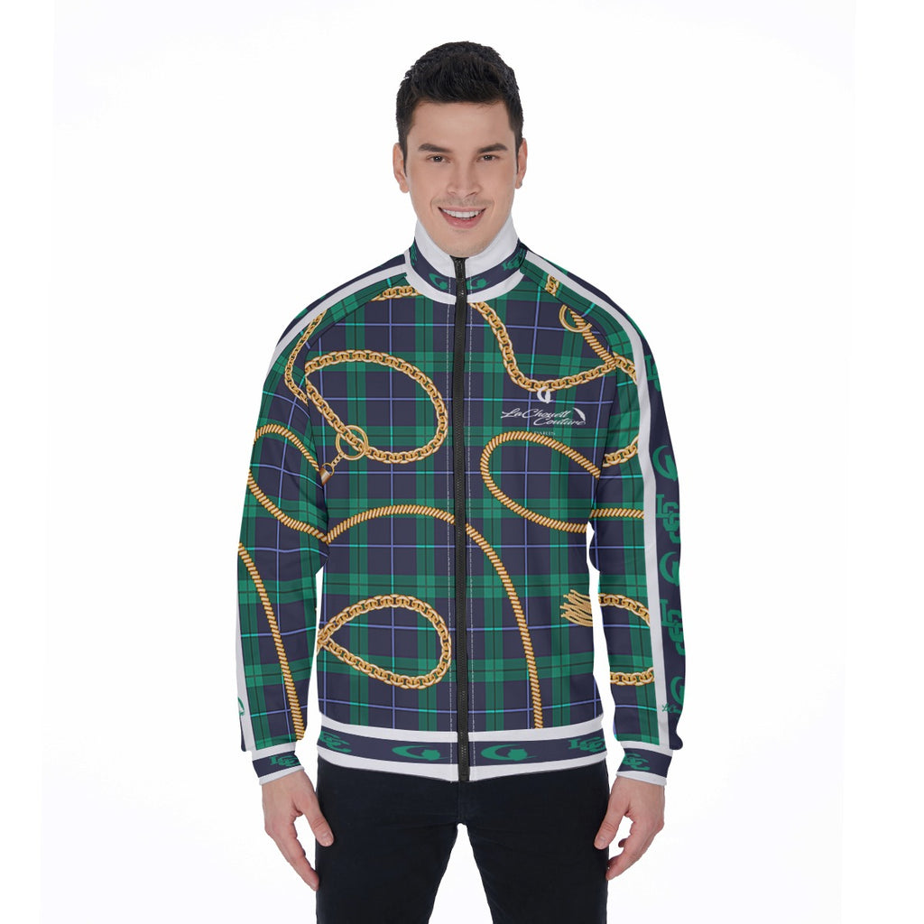 PLAID IN GOLD Men's Stand Collar Jacket