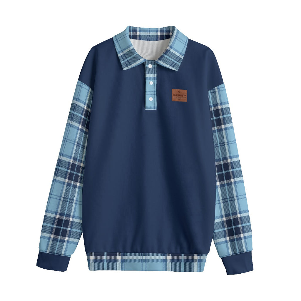 PLAID STYLE BLUE1 Unisex Lapel Collar Sweater