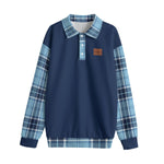 PLAID STYLE BLUE1 Unisex Lapel Collar Sweater