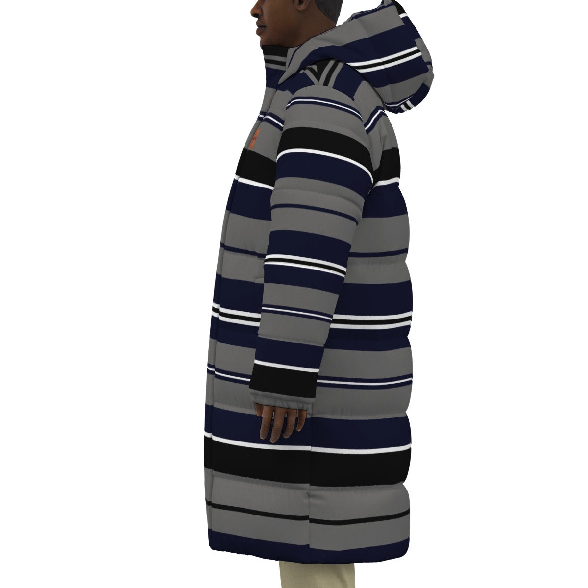 STRIPES NAVYGREY Unisex Long Down Jacket