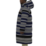 STRIPES NAVYGREY Unisex Long Down Jacket
