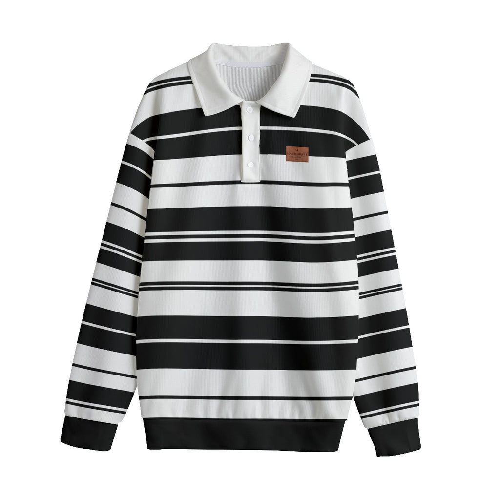 STRIPE UP WHT Unisex Lapel Collar Sweater