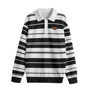 STRIPE UP WHT Unisex Lapel Collar Sweater