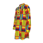 KENTE BLUE Men's Stand-up Collar Long Shirt