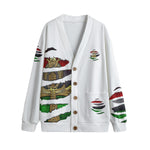 RBG RIPPED WHT Unisex V-neck Cardigan With Button Closure