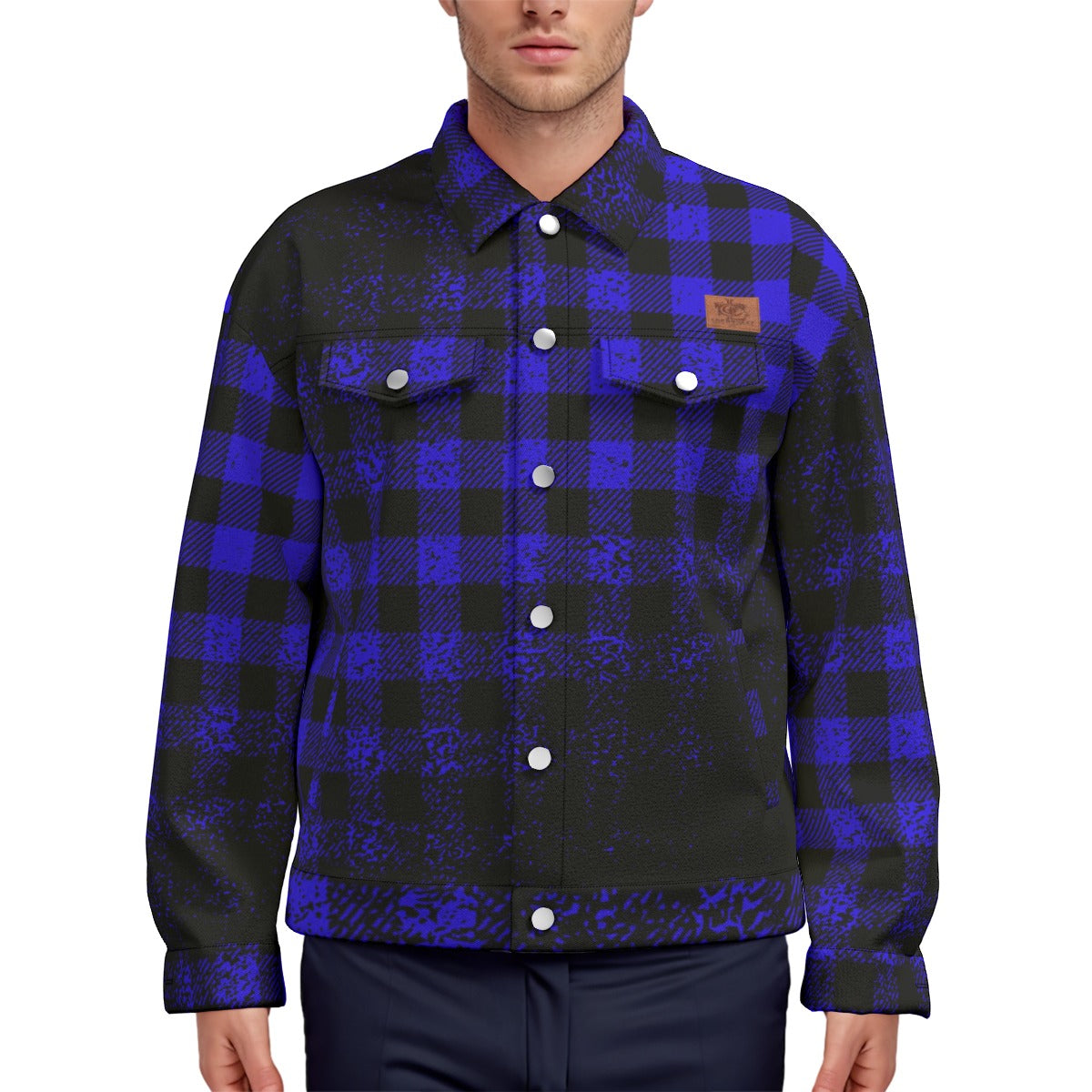 DUSTY PLAID BLUE Unisex Lapel Jacket Cotton