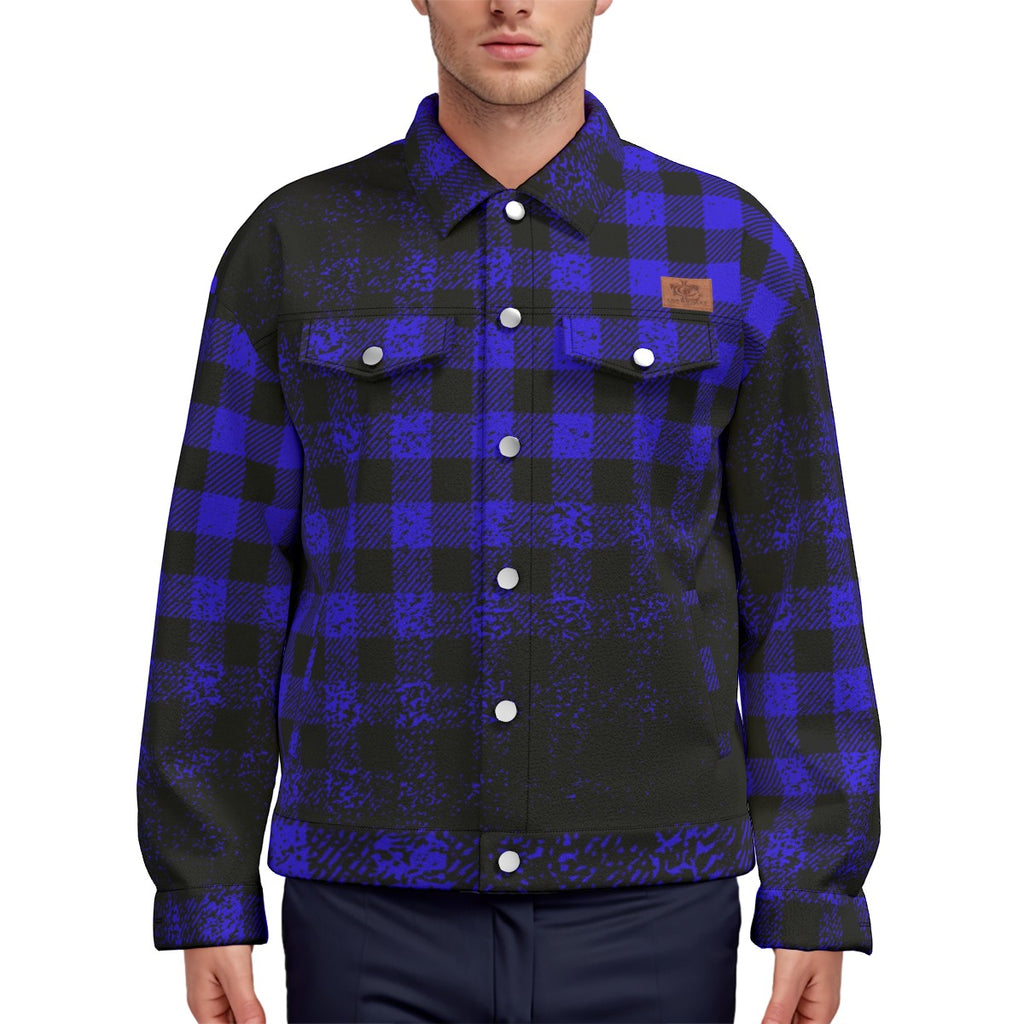 DUSTY PLAID BLUE Unisex Lapel Jacket Cotton