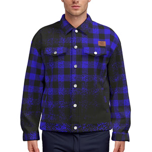 DUSTY PLAID BLUE Unisex Lapel Jacket Cotton