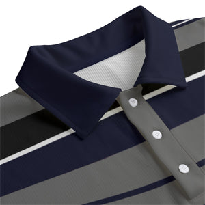 STRIPE UP NAVY GREY Unisex Lapel Collar Sweater