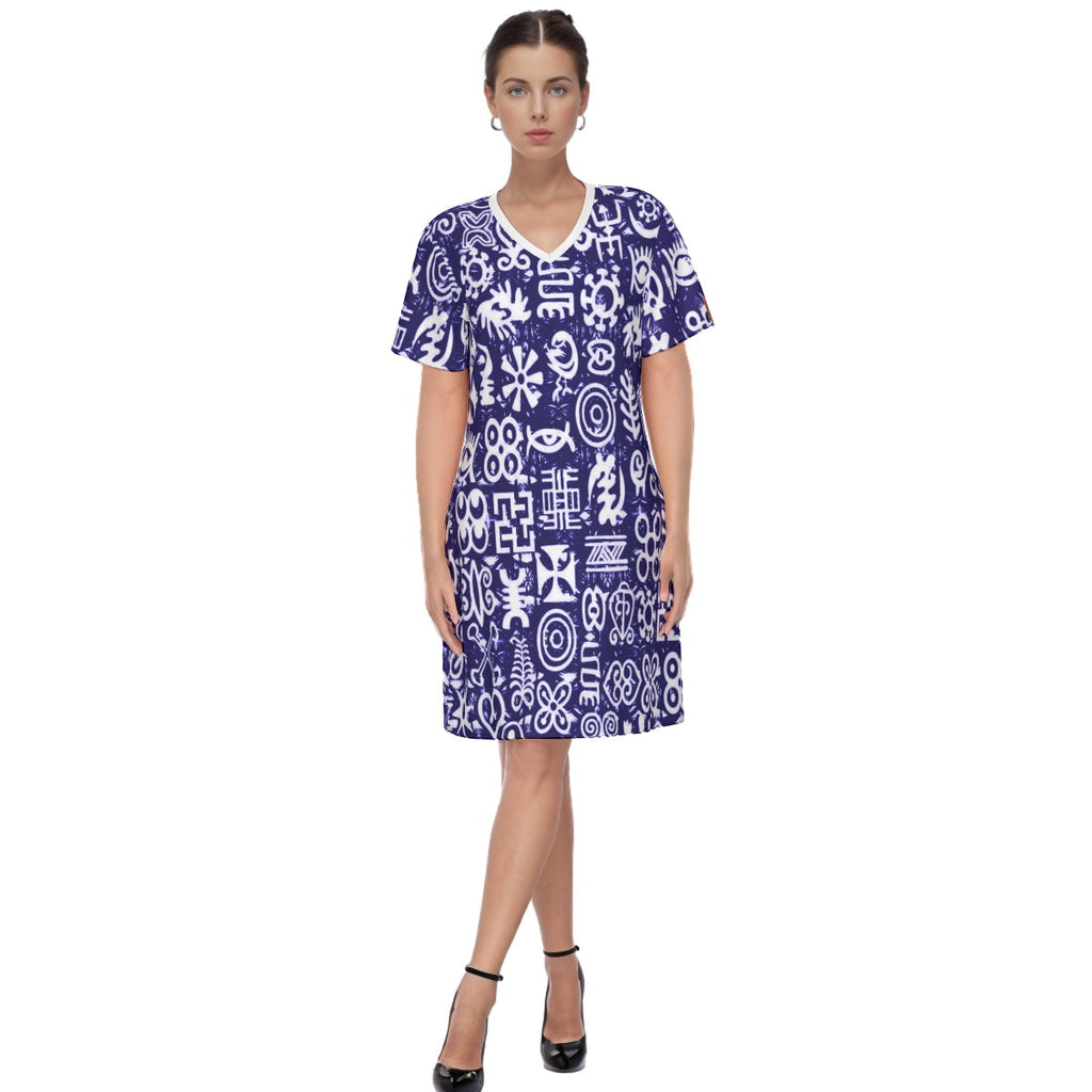 ADINKRA MXBLUE Women's Round Neck Dress