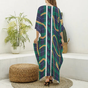 PLAID IN GOLD Women's Imitation Silk V-neck Kaftan Robe