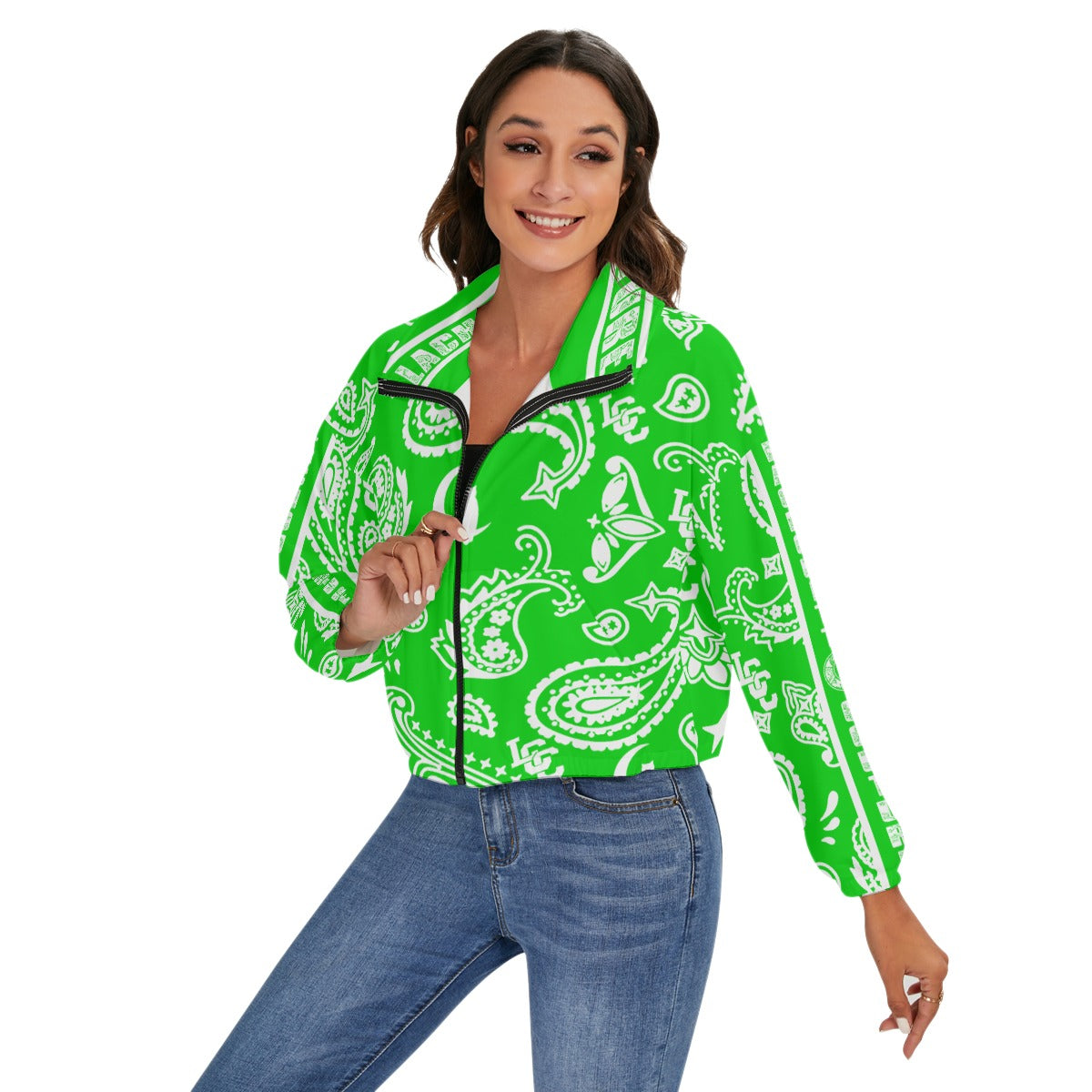 BANDANA PAISLEY GREEN Women's Zip Jacket