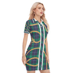 PLAID IN GOLD Women's Polo Collar Dress