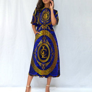 LCC RICH BLUE Women's Elastic Waist Dress