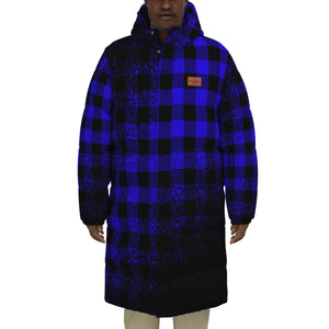 DUSTY PLAID BLUE Unisex Long Down Jacket