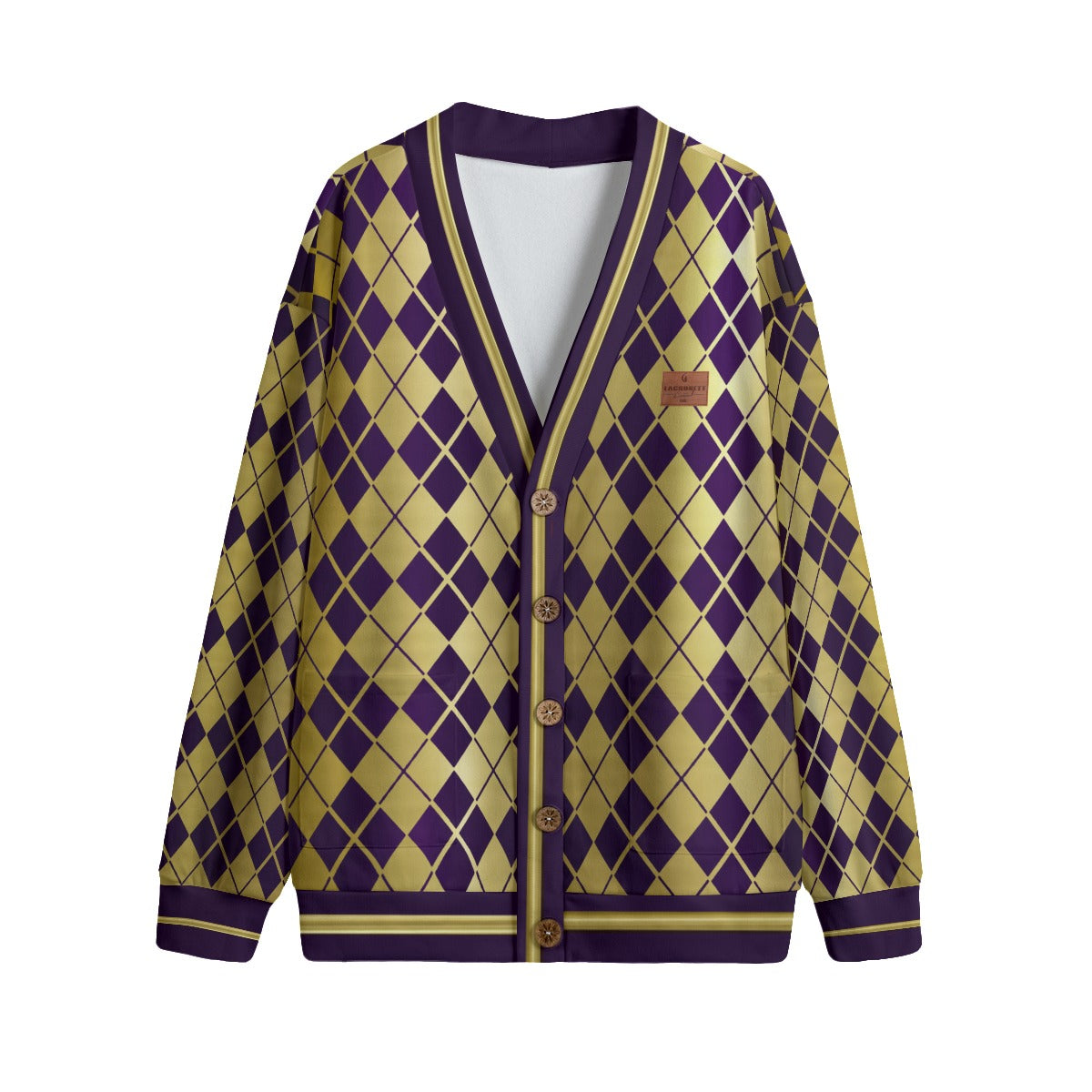 ARLEQUIN GRAPES Unisex V-neck Knitted Fleece Cardigan With Button Closure