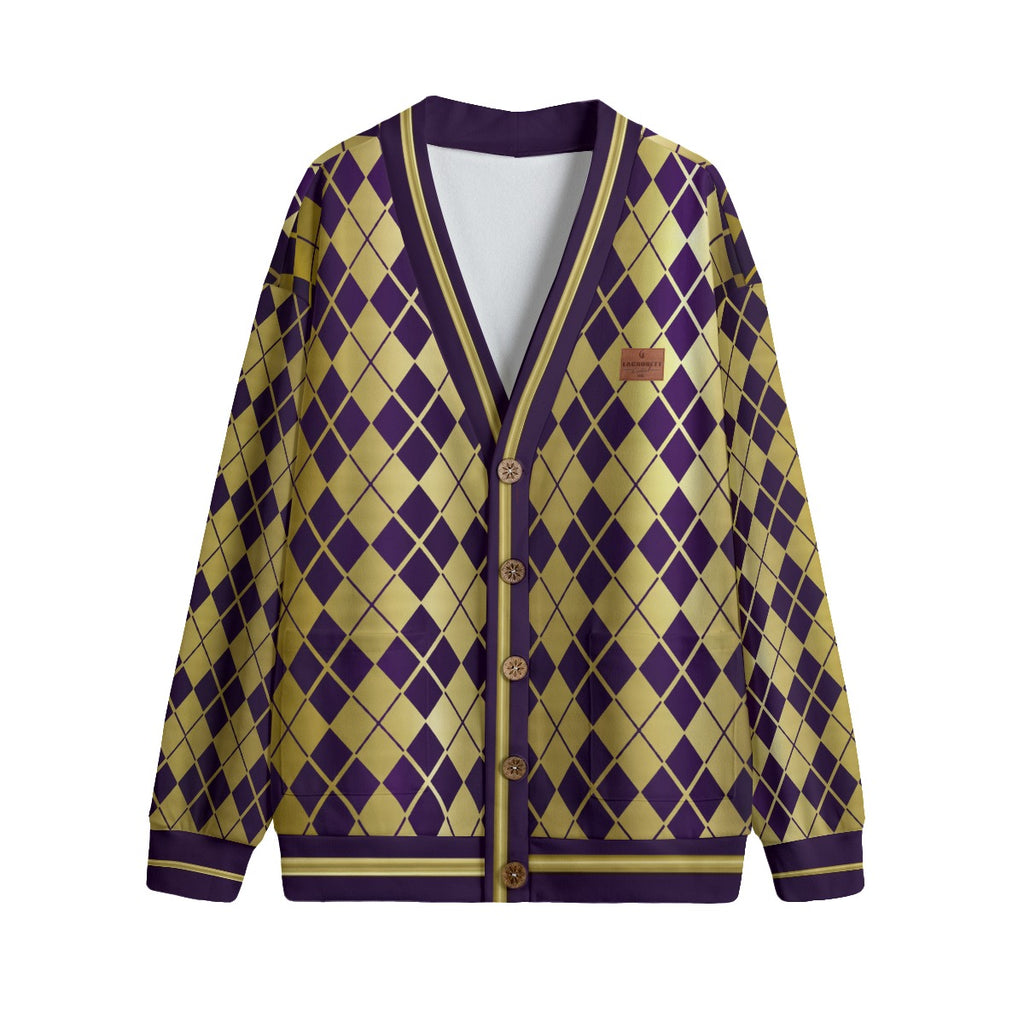 ARLEQUIN GRAPES Unisex V-neck Knitted Fleece Cardigan With Button Closure