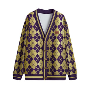 ARLEQUIN GRAPES Unisex V-neck Knitted Fleece Cardigan With Button Closure
