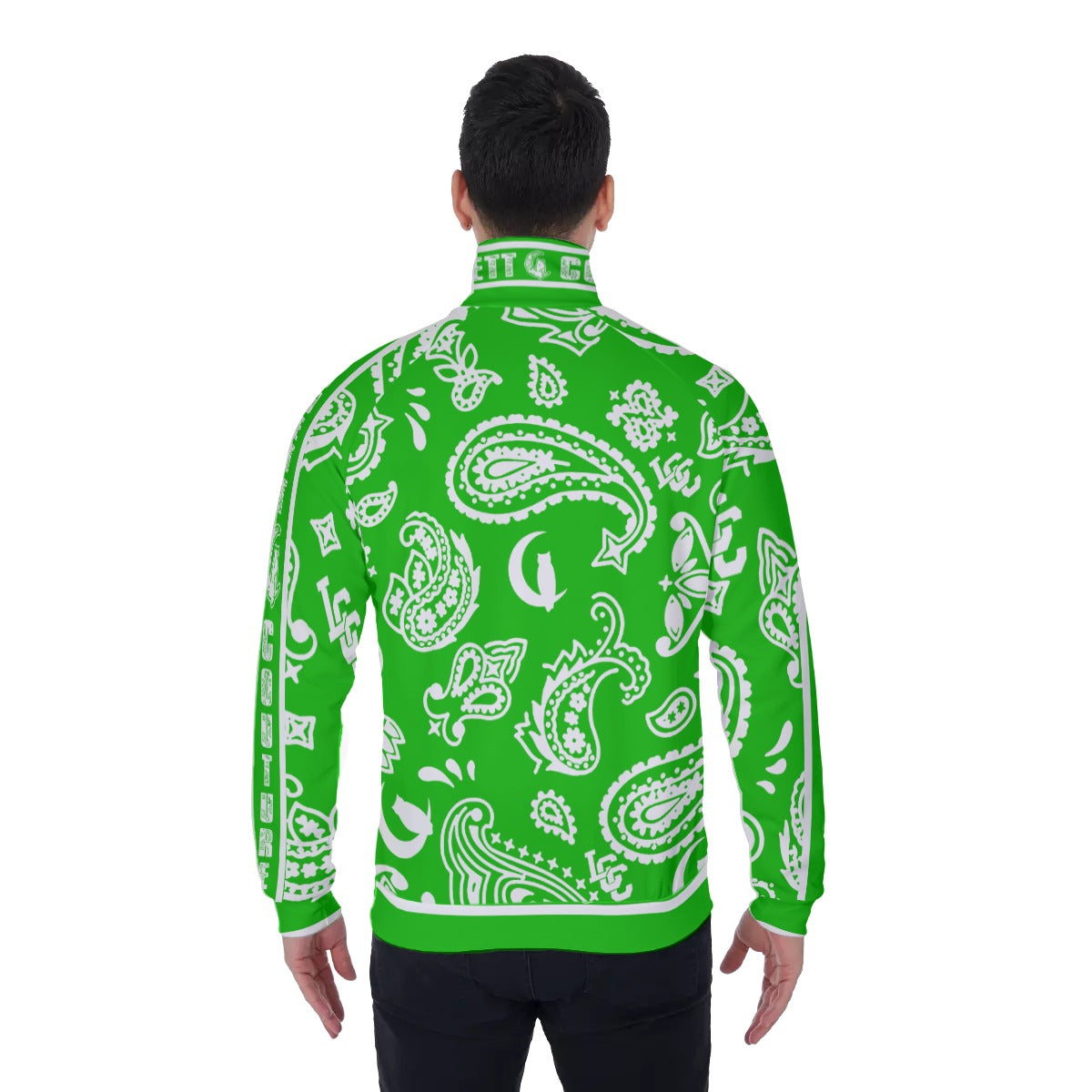 BANDANA PAISLEY GREEN Men's Stand Collar Jacket
