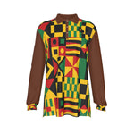 KENTE BUTAN BROWN Men's Long Sleeve Polo Shirt
