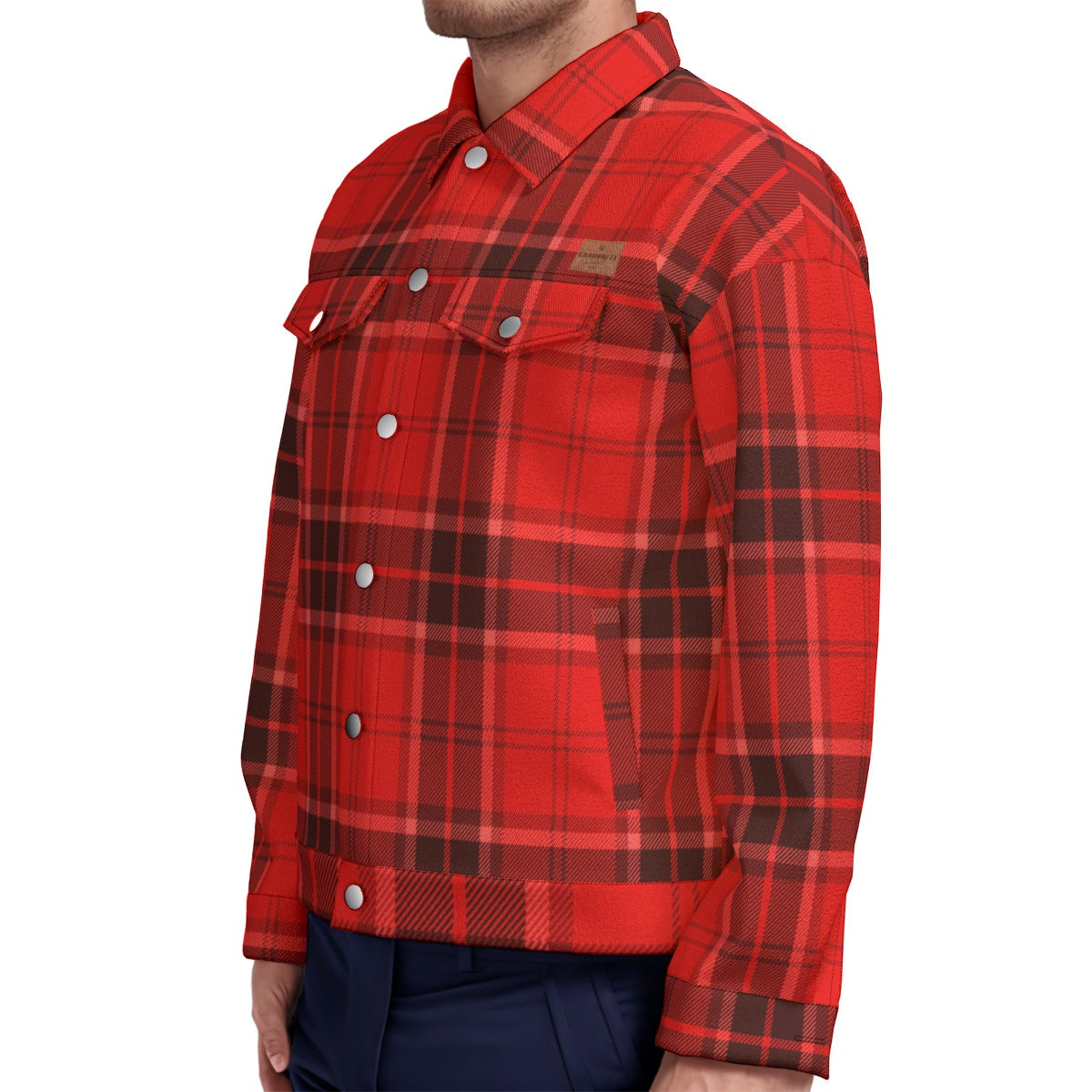 PLAID STYLE RED Unisex Lapel Jacket Cotton