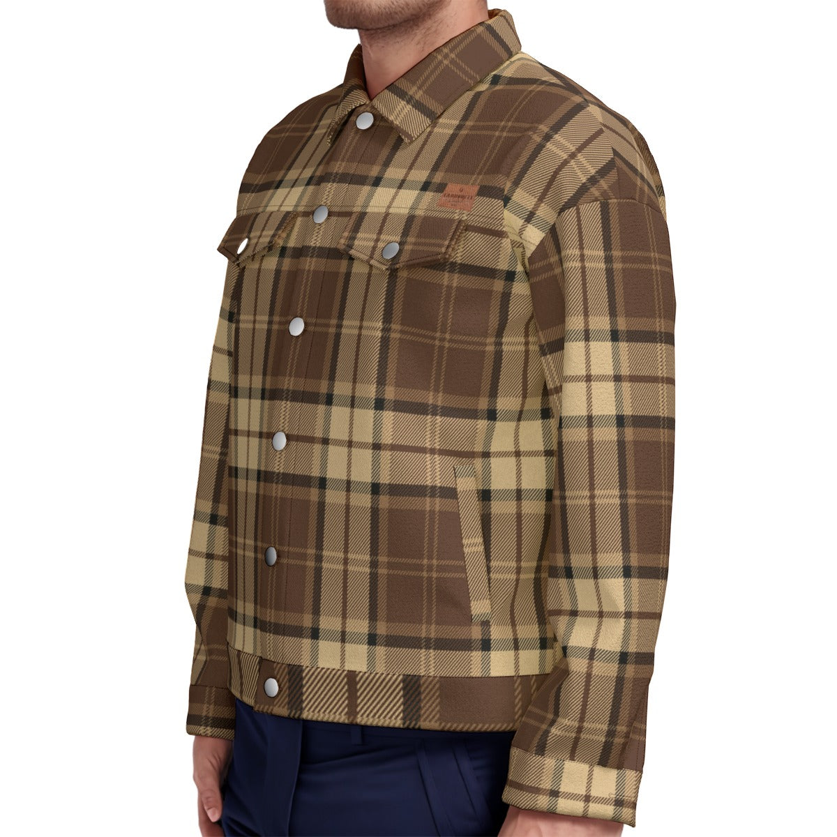 PLAID STYLE BRWN Unisex Lapel Jacket Cotton