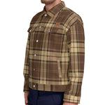 PLAID STYLE BRWN Unisex Lapel Jacket Cotton