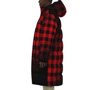 DUSTY PLAID RED Unisex Long Down Jacket