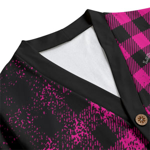 DUSTY PLAID GRAPE Unisex V-neck Cardigan With Button Closure