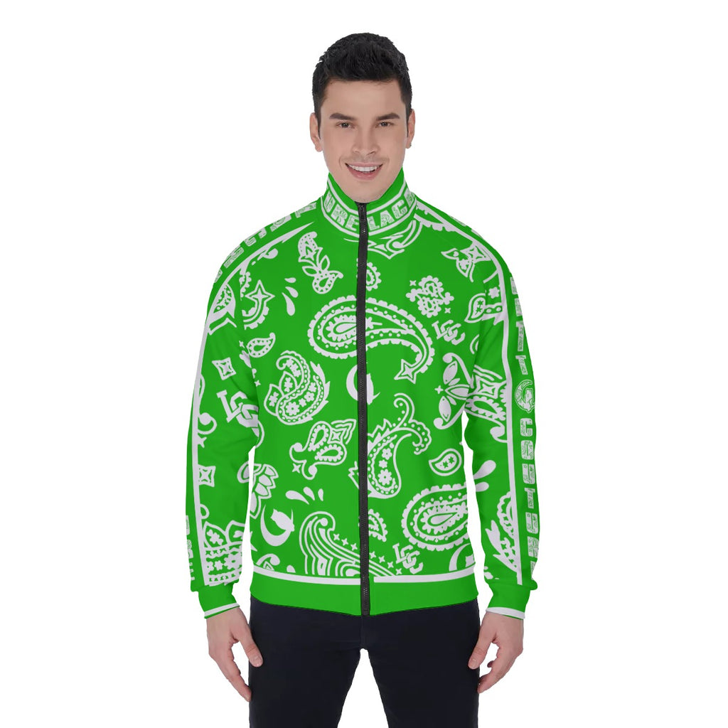 BANDANA PAISLEY GREEN Men's Stand Collar Jacket