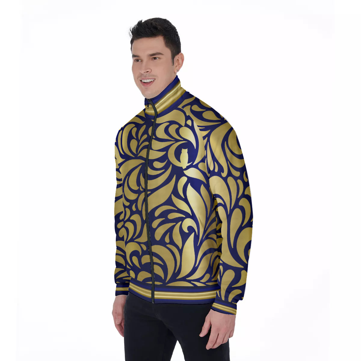 GORGEOUS LEAF BLUE Men's Stand Collar Jacket