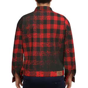 DUSTY PLAID RED Unisex Lapel Jacket  Cotton
