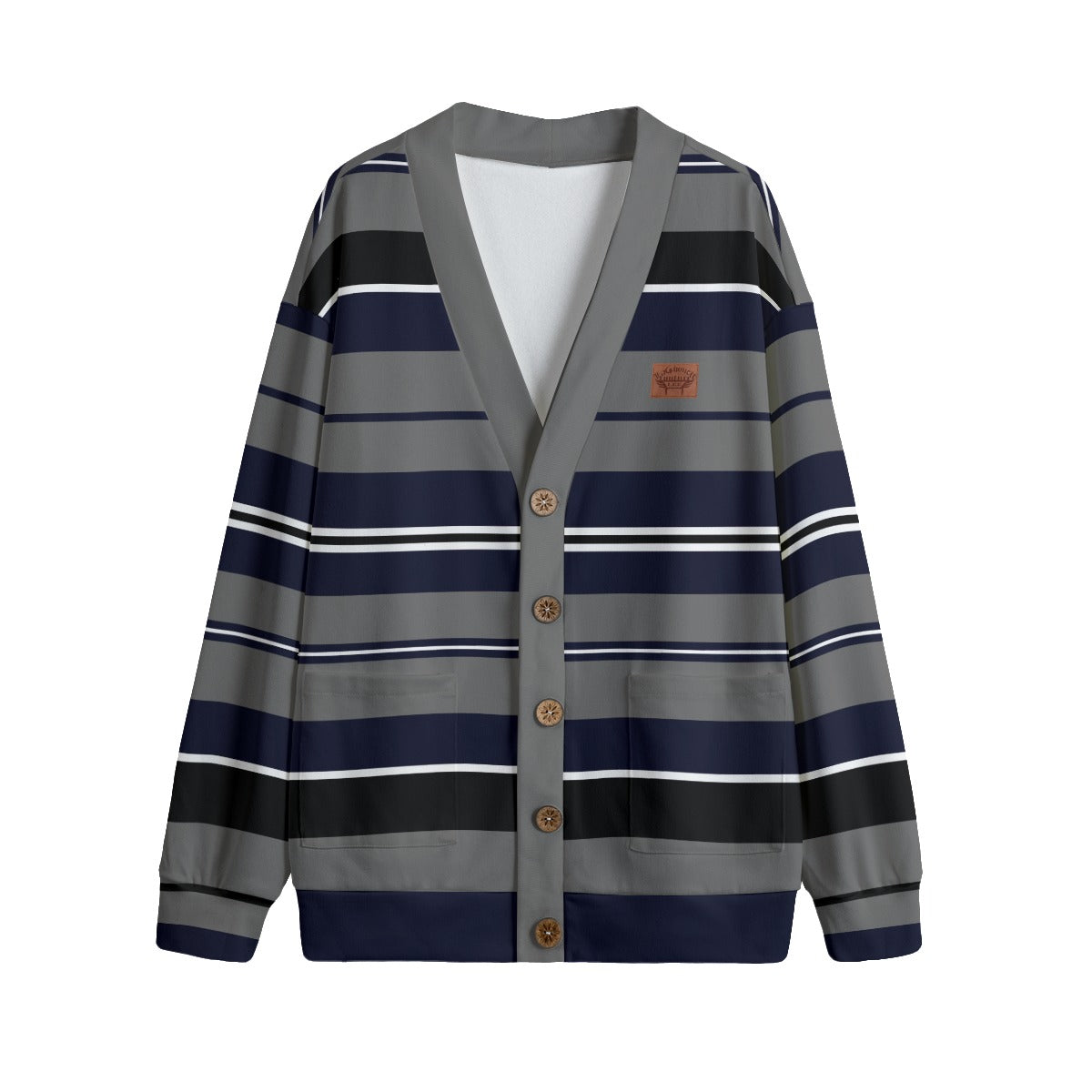 STRIPE UP NAVY GREY Unisex V-neck Cardigan With Button Closure