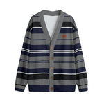 STRIPE UP NAVY GREY Unisex V-neck Cardigan With Button Closure