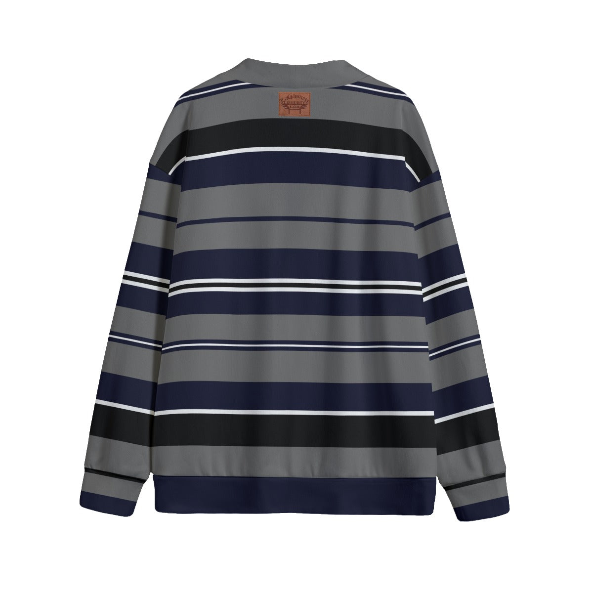 STRIPE UP NAVY GREY Unisex V-neck Cardigan With Button Closure