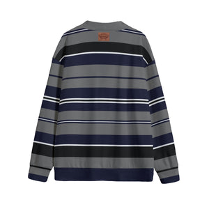 STRIPE UP NAVY GREY Unisex V-neck Cardigan With Button Closure