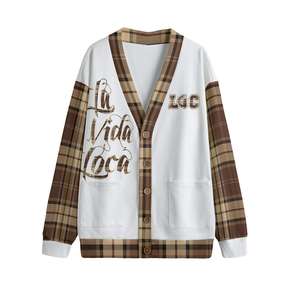 La Vida Loca wht Unisex V-neck Cardigan With Button Closure