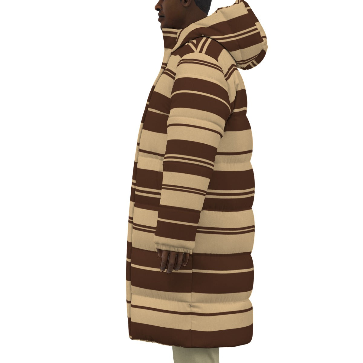 STRIPES BRWN Unisex Long Down Jacket