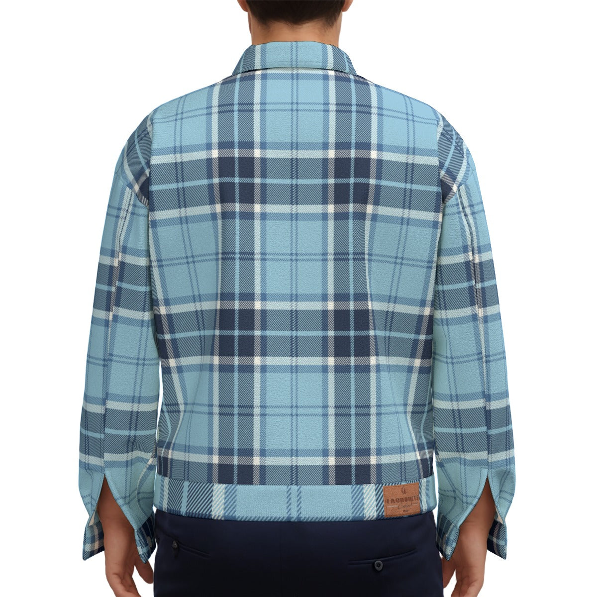 PLAID STYLE BLUE Unisex Lapel Jacket  Cotton