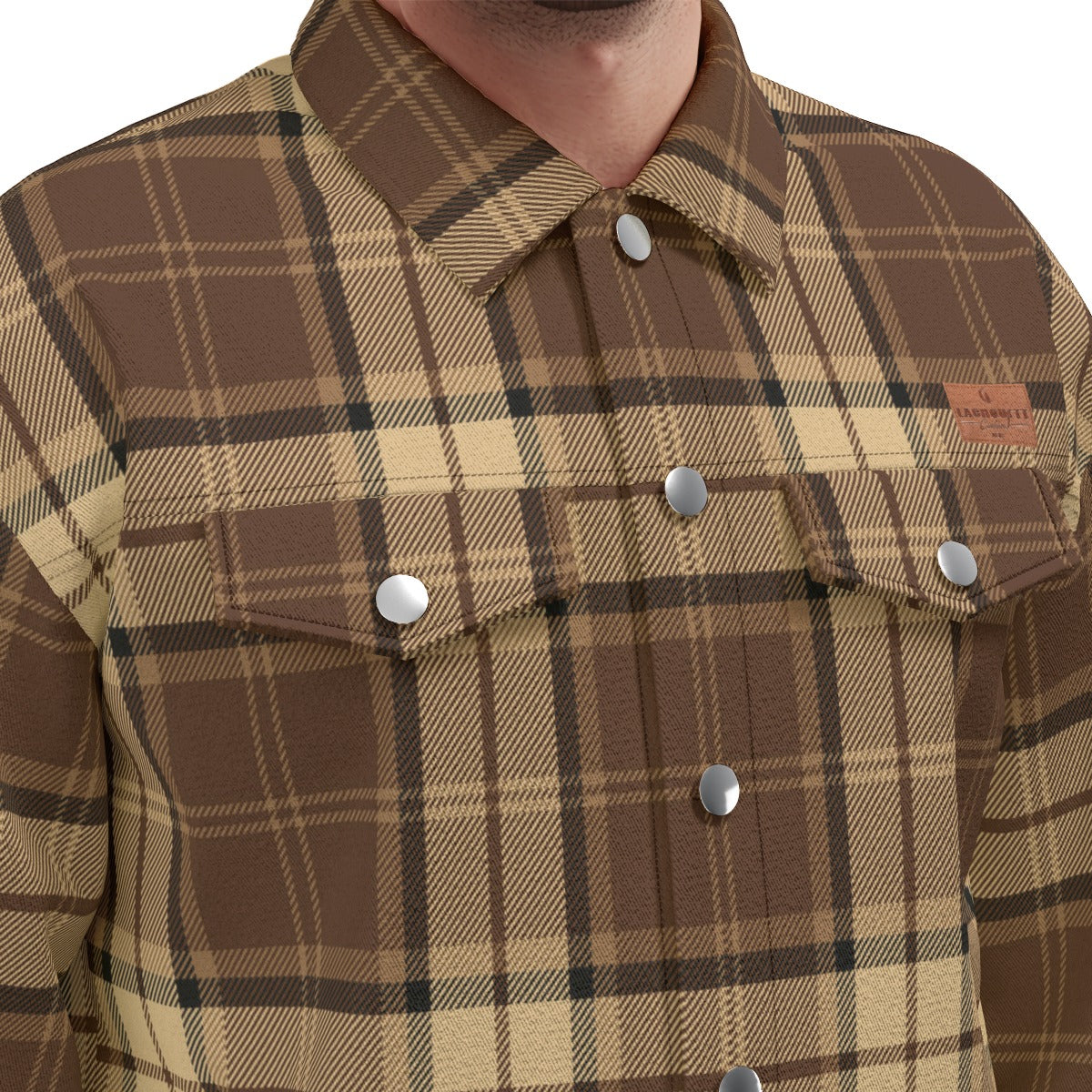 PLAID STYLE BRWN Unisex Lapel Jacket Cotton