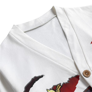 RBG RIPPED WHT Unisex V-neck Cardigan With Button Closure