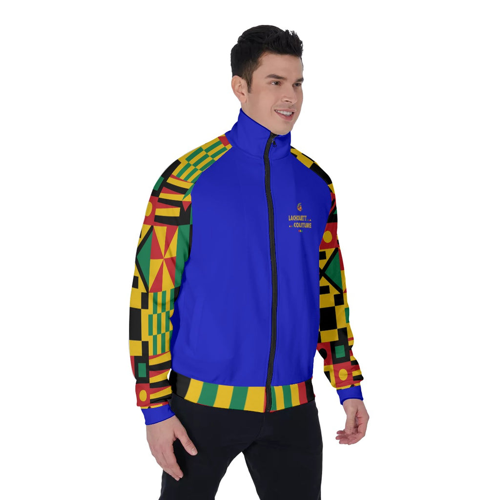 KENTE BUTAN BLUE Men's Stand Collar Jacket