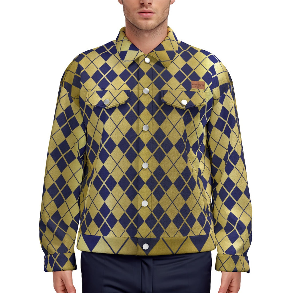 ARLEQUIN BLUE Unisex Lapel Jacket Cotton