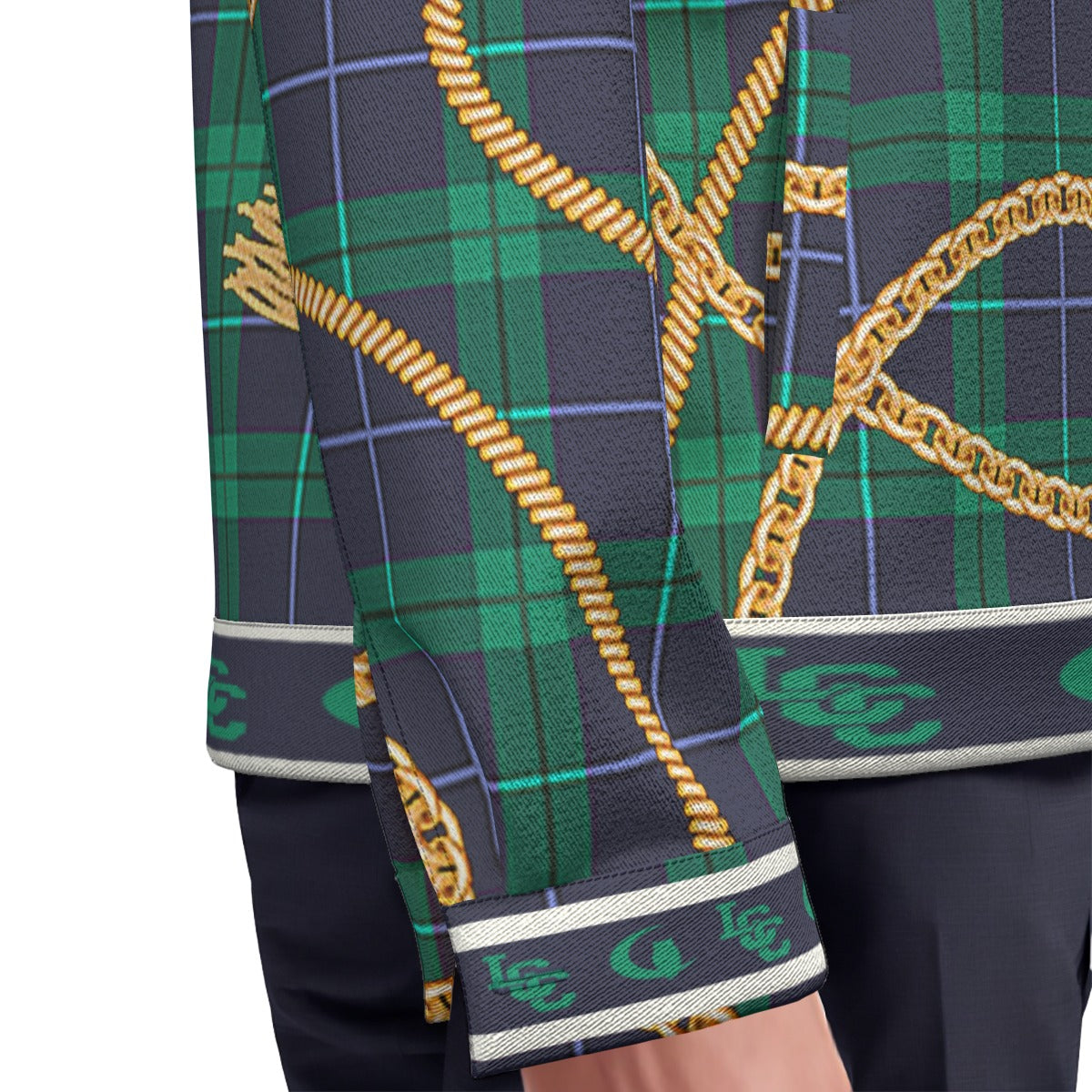 PLAID IN GOLD Unisex Lapel Jacket Cotton