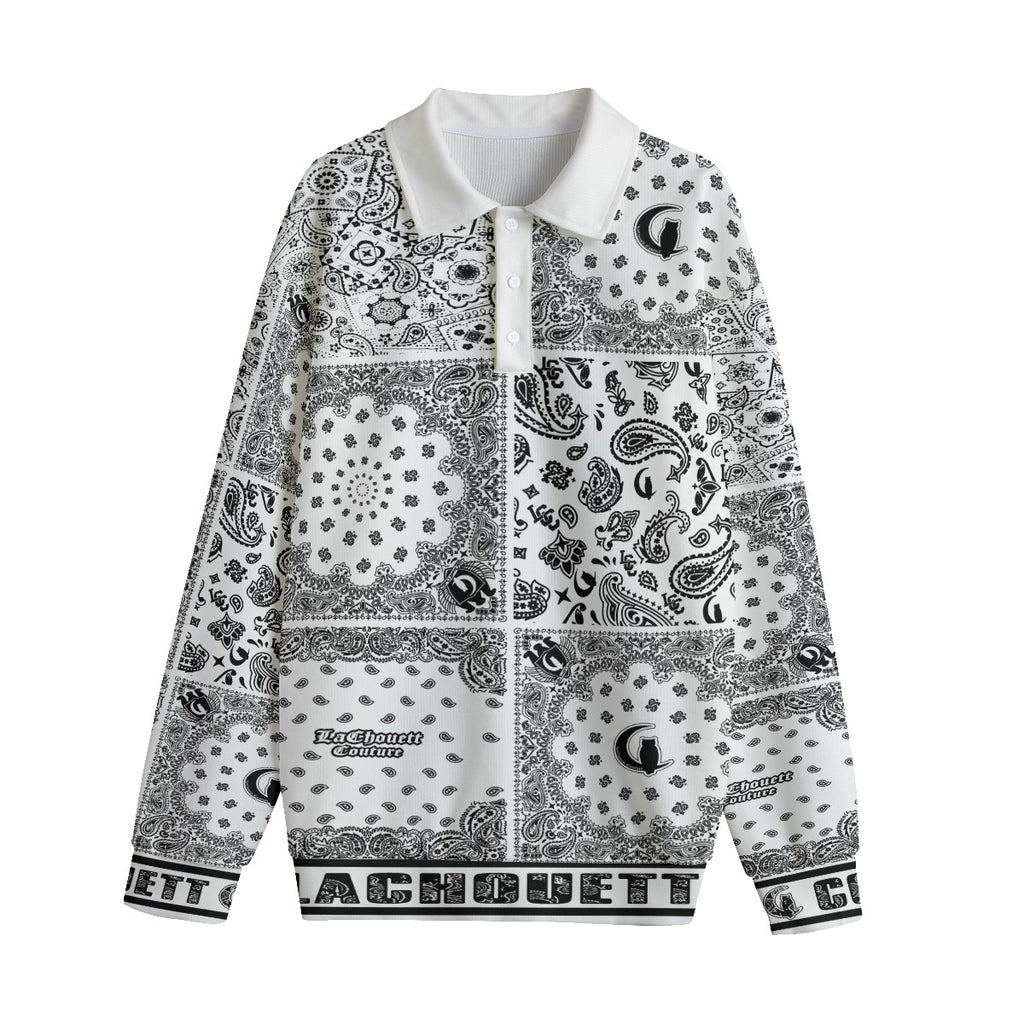 BANDANA MIX WHT Unisex Lapel Collar Sweater